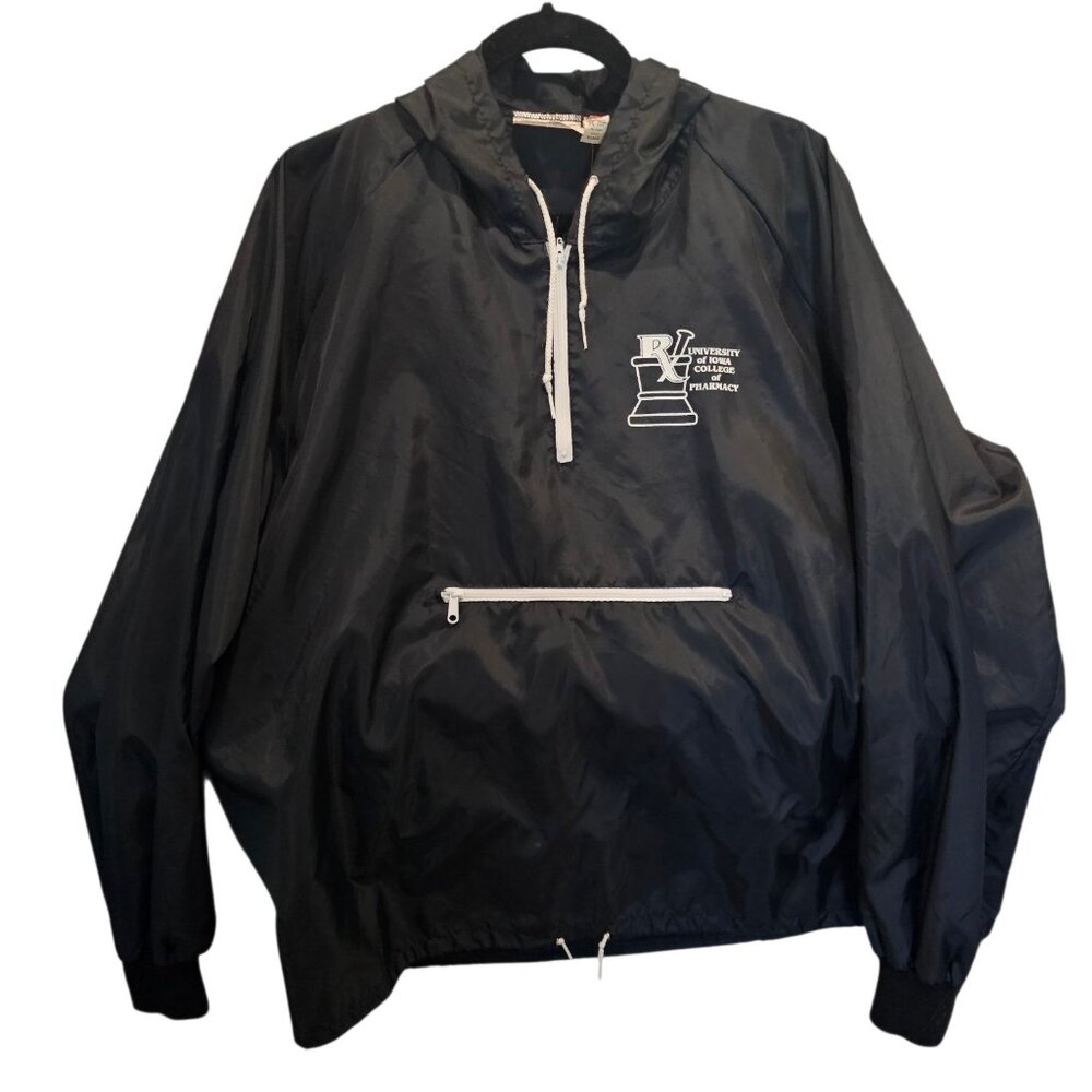 VTG University Of Iowa College Of Pharmacy Anorak Jacket Black Nylon‎ Sz XL Hood